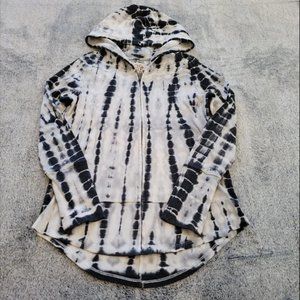 Chaser Womens Jacket Small Black White Tie Dye Hooded Full Zip Y2K Ribbed